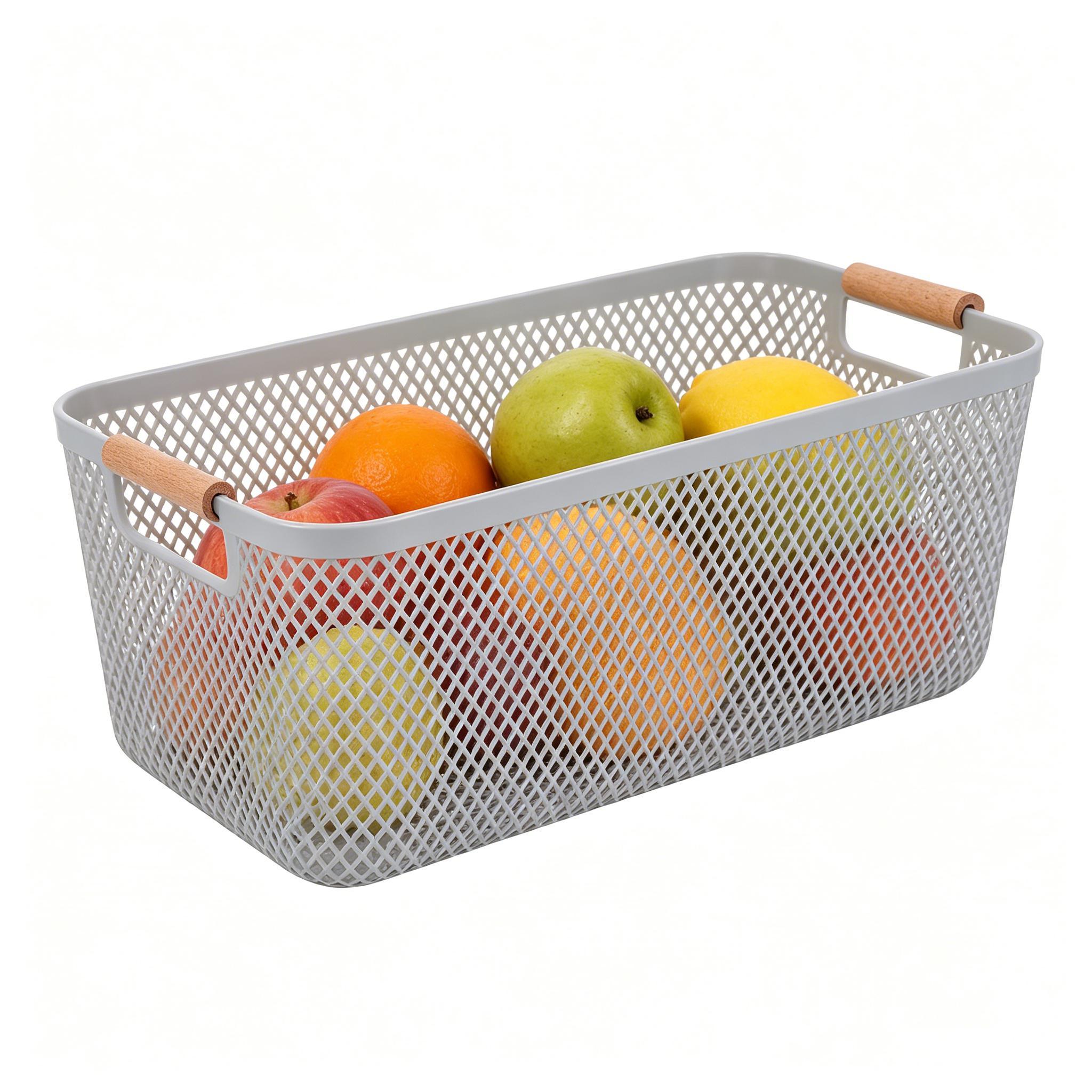 Snacks Food Hamper Basket - キッチンメッシュ収納バスケット食品オーガナイザー大容量バスケット木製ハンドル付きスナックビンパントリーキャビネット整理用