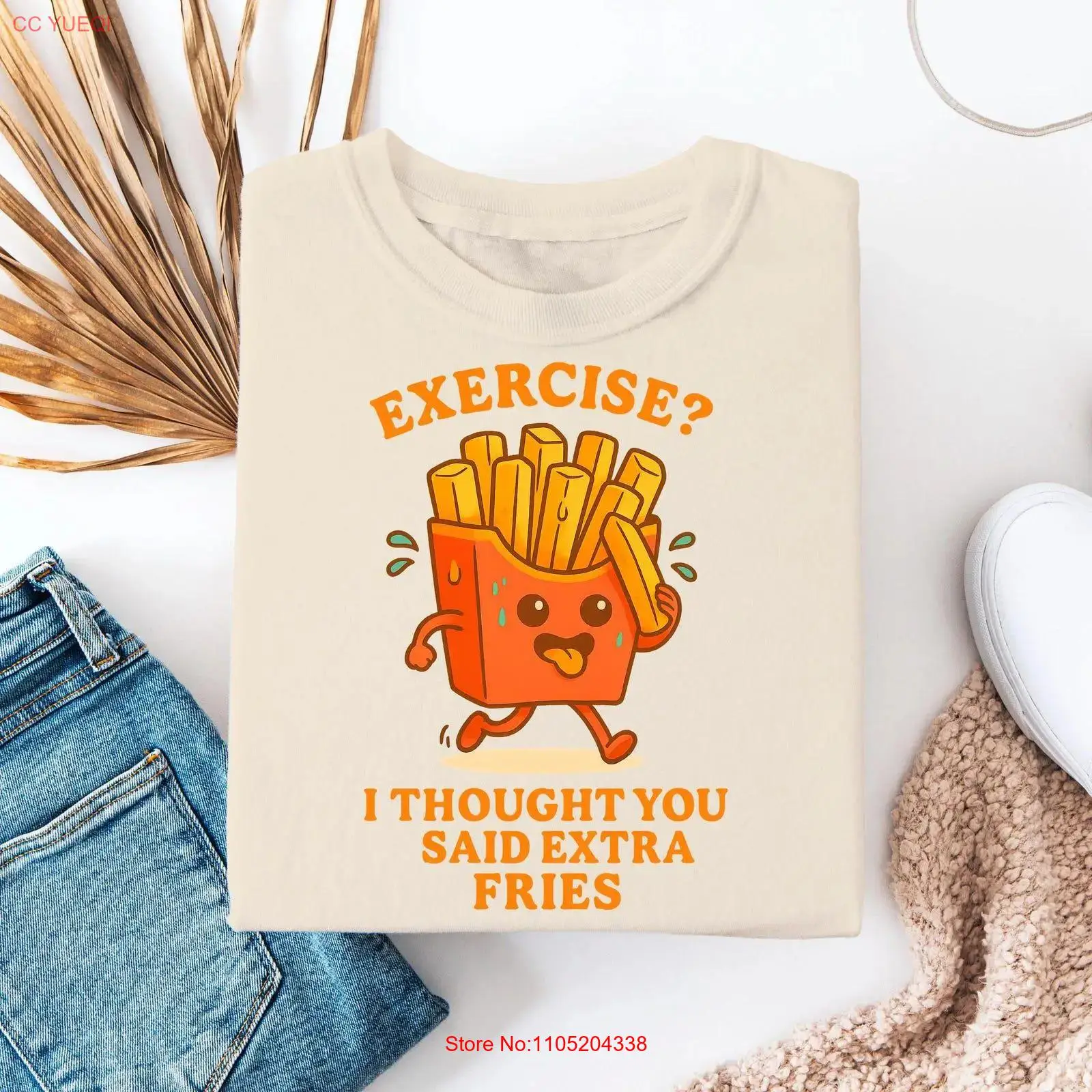 Food Lovers Snacks - エクササイズ「エクストラフライ」って言ったのかと思った 面白いTシャツ かわいい漫画風フライドポテト ファーストフード ユーモア スナック愛好家向け
