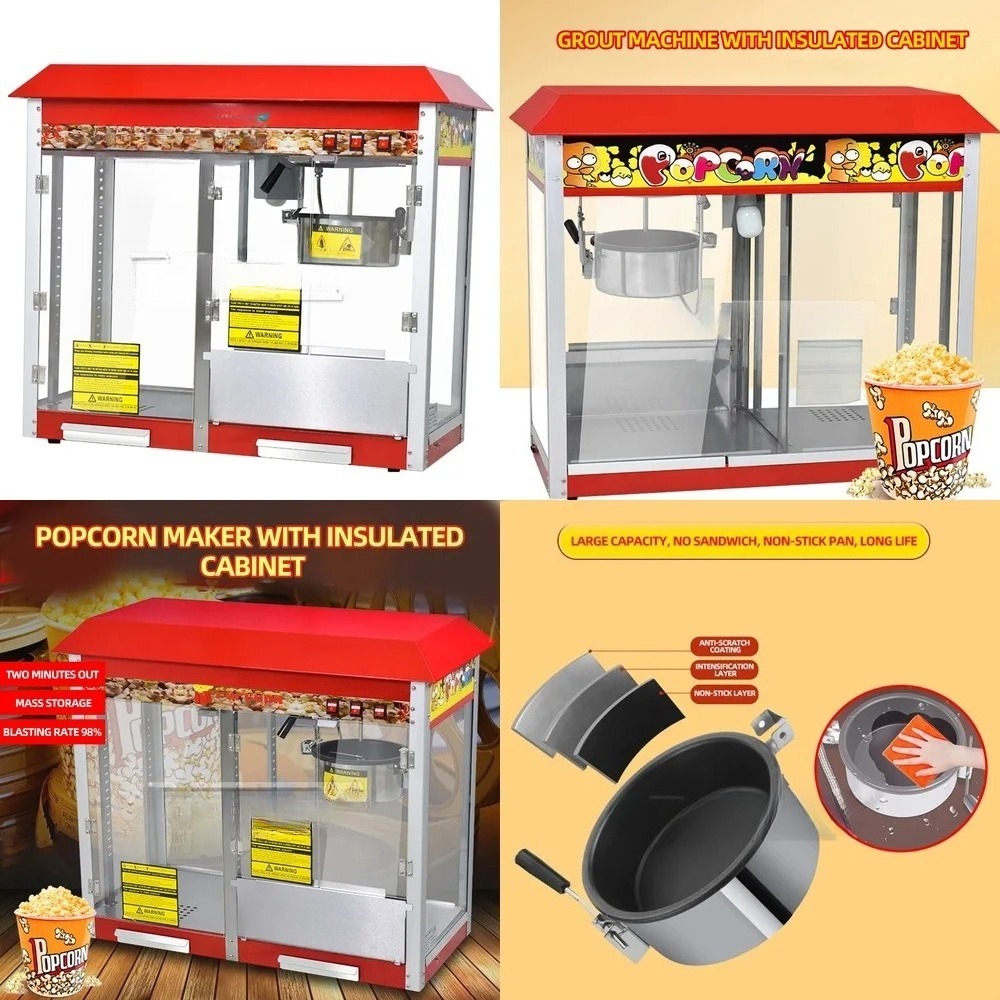 Food Processor Snacks - 業務用自動電気ポップコーン製造機、断熱キャビネット付き、スナック製造用フードプロセッサー