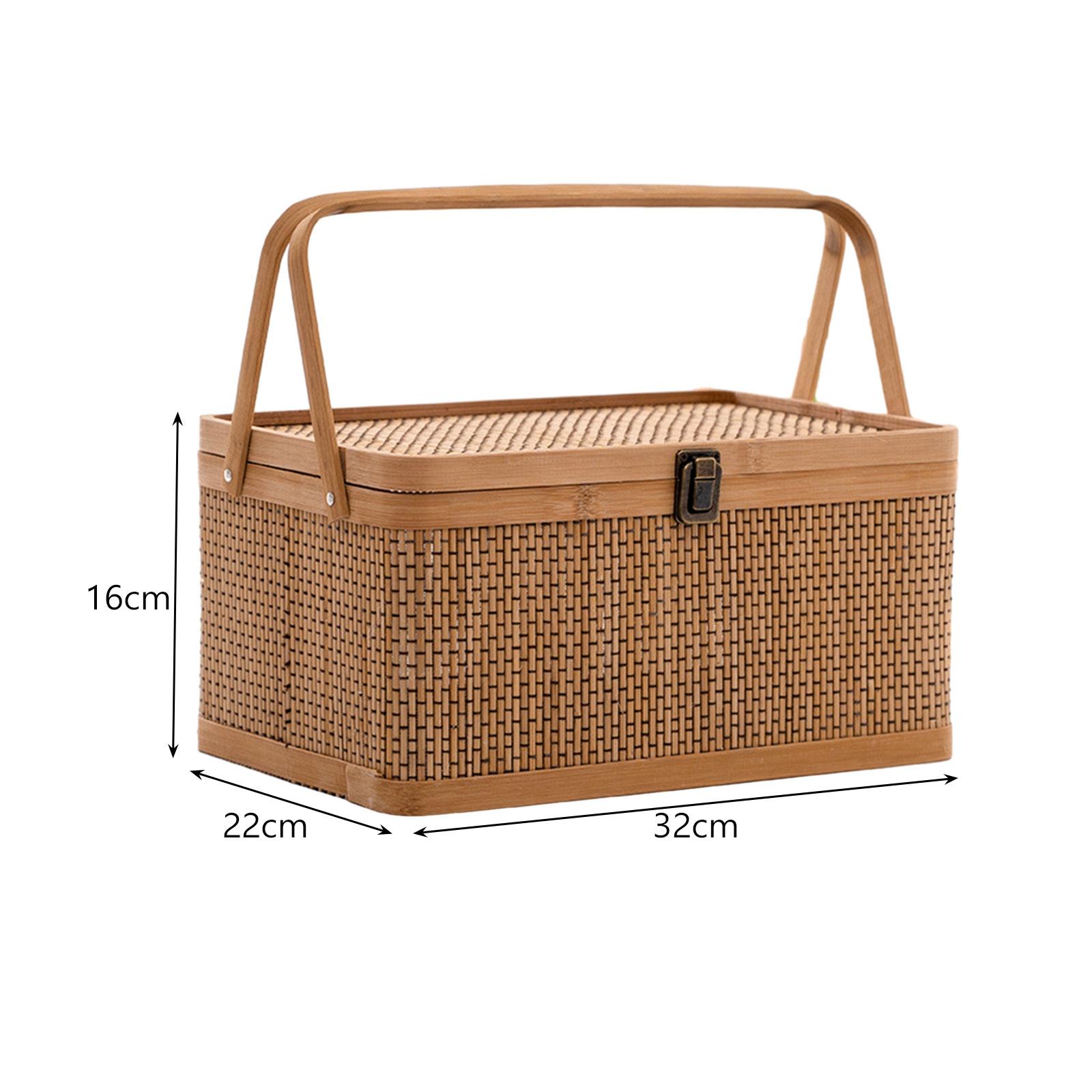 手作りの竹製ピクニックバスケット、ロック可能な蓋付き、食品収 - Snacks Food Hamper Basket のレビューと価格