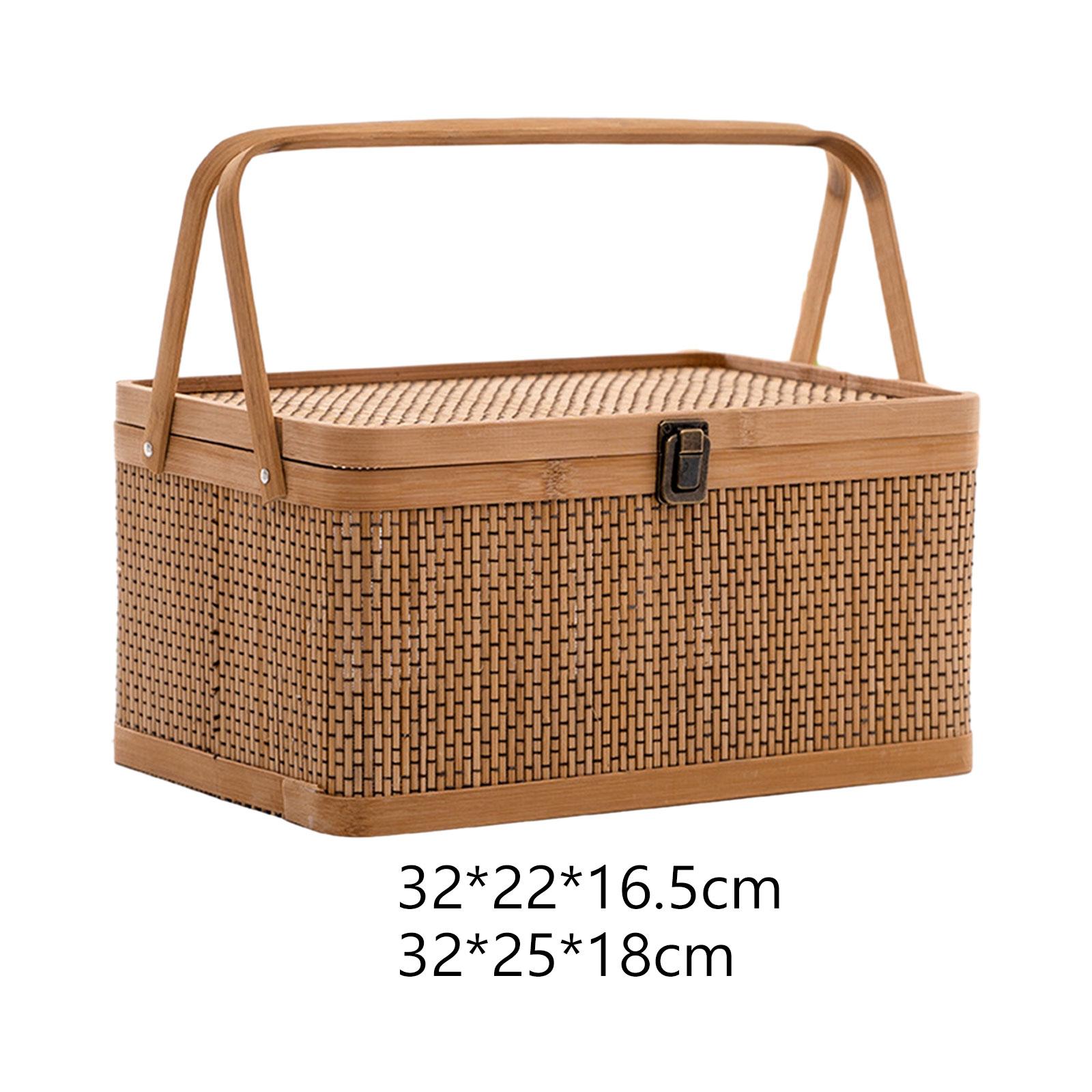 手作りの竹製ピクニックバスケット、ロック可能な蓋付き、食品収 - Snacks Food Hamper Basket のレビューと価格