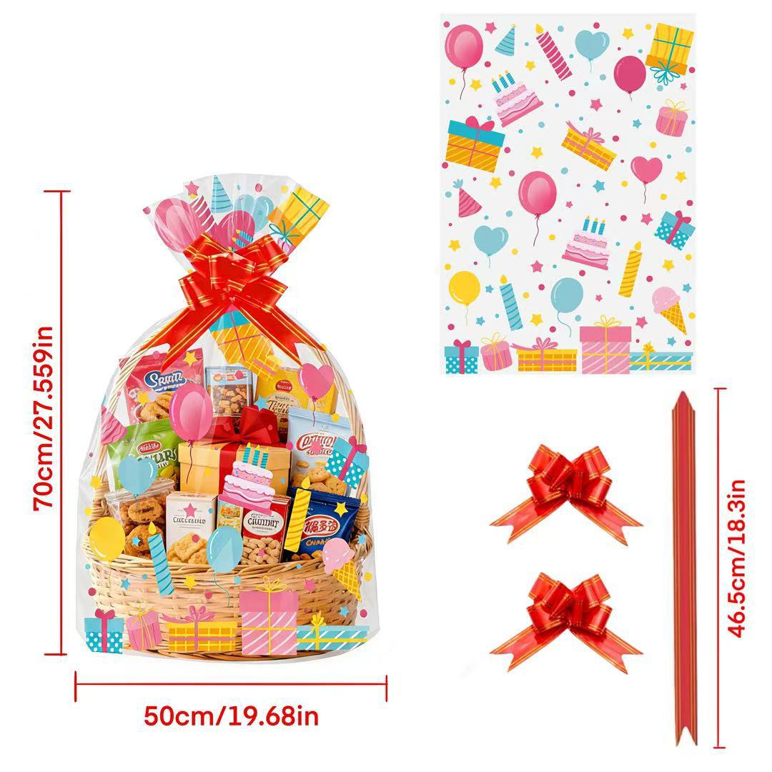 20枚入り 誕生日プリント クリアOPPギフトバスケットバッ - Snacks Food Hamper Basket のレビューと価格