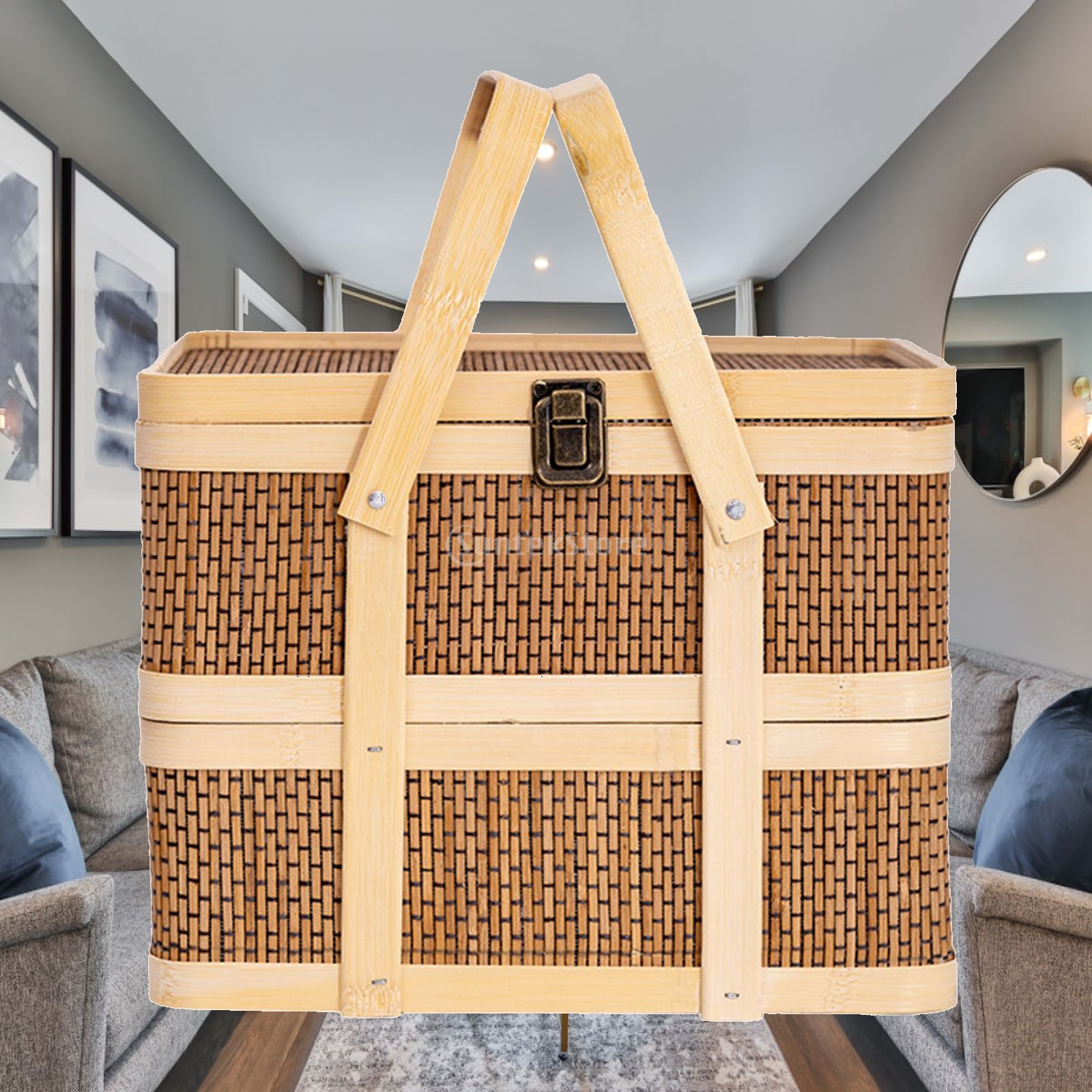 編み込みピクニックバスケット、食品収納バスケット、二層式、ギ - Snacks Food Hamper Basket のレビューと価格