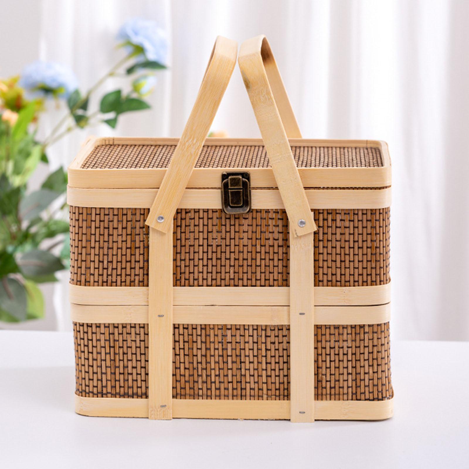 編み込みピクニックバスケット、食品収納バスケット、二層式、ギ - Snacks Food Hamper Basket のレビューと価格